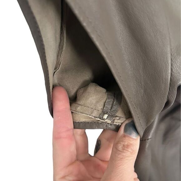 Joie Cap Sleeve Belted Kristalyn Leather Fit & Flare Mini Dress Taupe Large - Picture 6 of 11